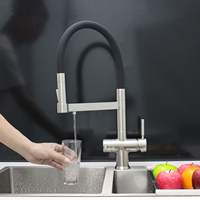 Robinet de cuisine extractible en nickel sans plomb, acier inoxydable 304, eau chaude et froide, filtre à eau potable, robinet de cuisine à trois voies
