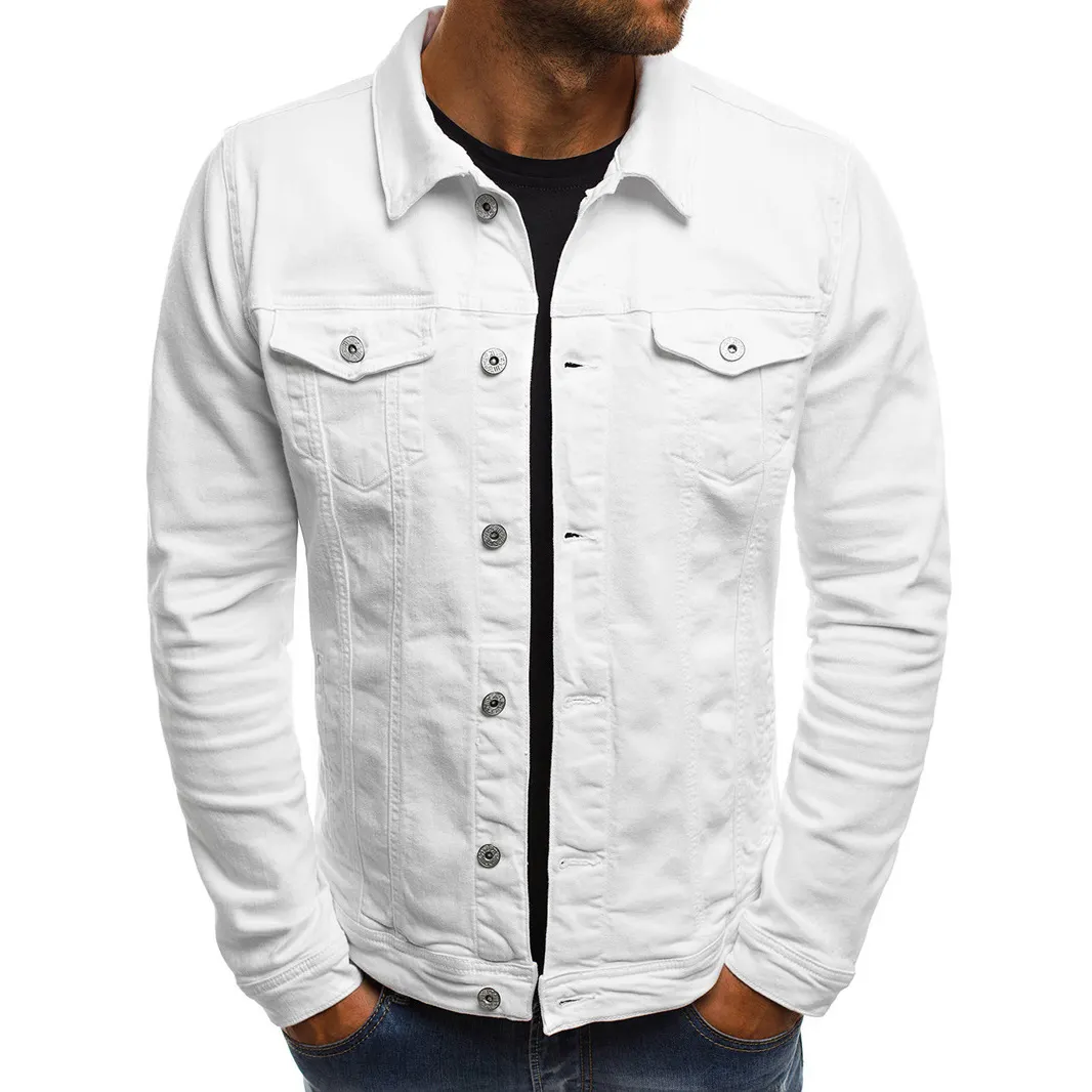 Chaqueta vaquera blanca para hombre, ropa con logotipo personalizado bordado, 100% algodón, talla grande