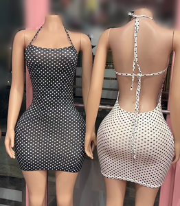 Viviblook J26DS002 Robe d'été pour femme, sexy, à pois, dos nu, mini, décontractée, pour soirée - Product Image 1