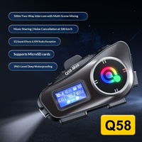 Helm Q58MAX untuk Headset 5.3 IP65 Tahan Air Kartu TF MP3 Musik Berbagi Pemutaran Musik Layar FMLCD Interkom Dua Arah 20 Jam