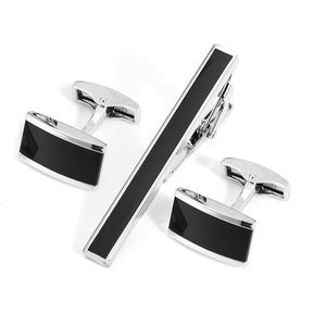 Set di <span class=keywords><strong>Gemelli</strong></span> e Fermacravatta da <span class=keywords><strong>Uomo</strong></span>, Serie Nera, in Smalto Dorato, Accessori Classici per Camicia Francese, Regalo per Feste - Product Image 6