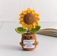 Buatan tangan rajutan Mini Puff Crochet Pot tanaman kartu dorongan Tulip Daisy bunga matahari-kehidupan panjang acara positif