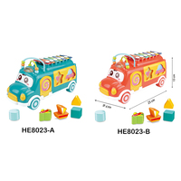 HUANGER Musical Educational Piano Keyboards Instruments Bus Shape Toys with Blocks Hand Knock Piano Early Learning Toys