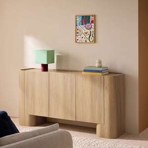 Credenza in Stile <span class=keywords><strong>Legno</strong></span> <span class=keywords><strong>Naturale</strong></span> con Impiallacciatura in Rovere Chiaro, Design Piatto, Cassettiera, Mobile d'Ingresso, Supporto TV, Mobile Contenitore - Product Image 1