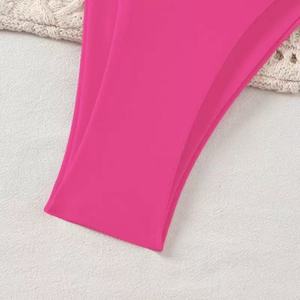 Maillot de bain 3 pièces pour femme, fait main, 100 % polyester, délavé, 3 couleurs, avec détails anneaux, comprenant un haut triangle et un bas bikini taille basse - Product Image 3