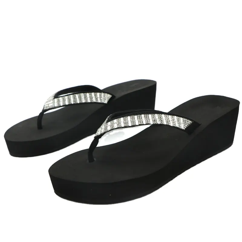 RW30843 ROWOO konfor ışıltı Rhinestones Jewel yüksek platformu kama Sandal tanga Flip flop