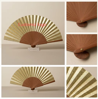 Kipas Tangan Kayu Custom Tali 23cm Besi Kayu Lipat Kipas Custom Lukis Ramah Lingkungan Seni Rakyat Kain Berkilau Motif Bunga Pernikahan