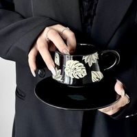 Ensemble tasse et soucoupe à café en céramique 260 ml, motif floral, coffret cadeau, vaisselle pour la maison, le café, le thé de l'après-midi