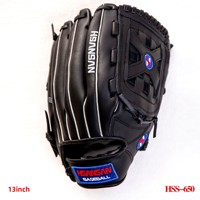 Gant de softball noir en gros, 13 pouces, pour adulte, avec poche profonde, en cuir de vachette renforcé, pour l'extérieur, gants de baseball