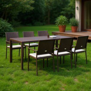Poly Rattan Outdoor <b>Table</b> 74.8 X 35.4 X 29.5 In <b>Brown</b> Garden Furniture Durable Contemporary Design Metal Frame - Product Image 2