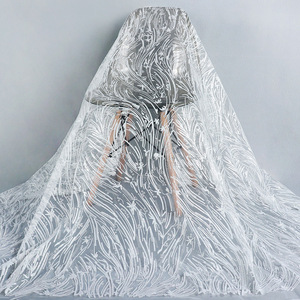 Vải Ren Thêu Vải Tuyn Lấp Lánh Màu Bạc Kim Sa Kiểu Pháp Thanh Lịch Cho Váy Cưới - Product Image 2