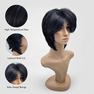 Parrucca da donna grigio argento a strati con taglio a lupo, frangia naturale, capelli sintetici corti per feste - Product Image 3