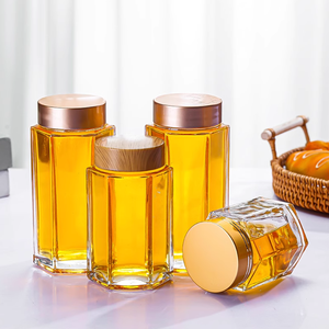 Lujo 50ml 100 140 180 280 360 Forma hexagonal Vidrio Comida Miel Mermelada Salsa Frascos con tapas de rosca - Product Image 3