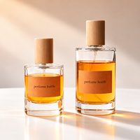 Flacon de parfum rond en verre personnalisé 30ml 50ml, contenant vide pour parfum, couvercle en bois, vaporisateur à pompe, emballage cosmétique