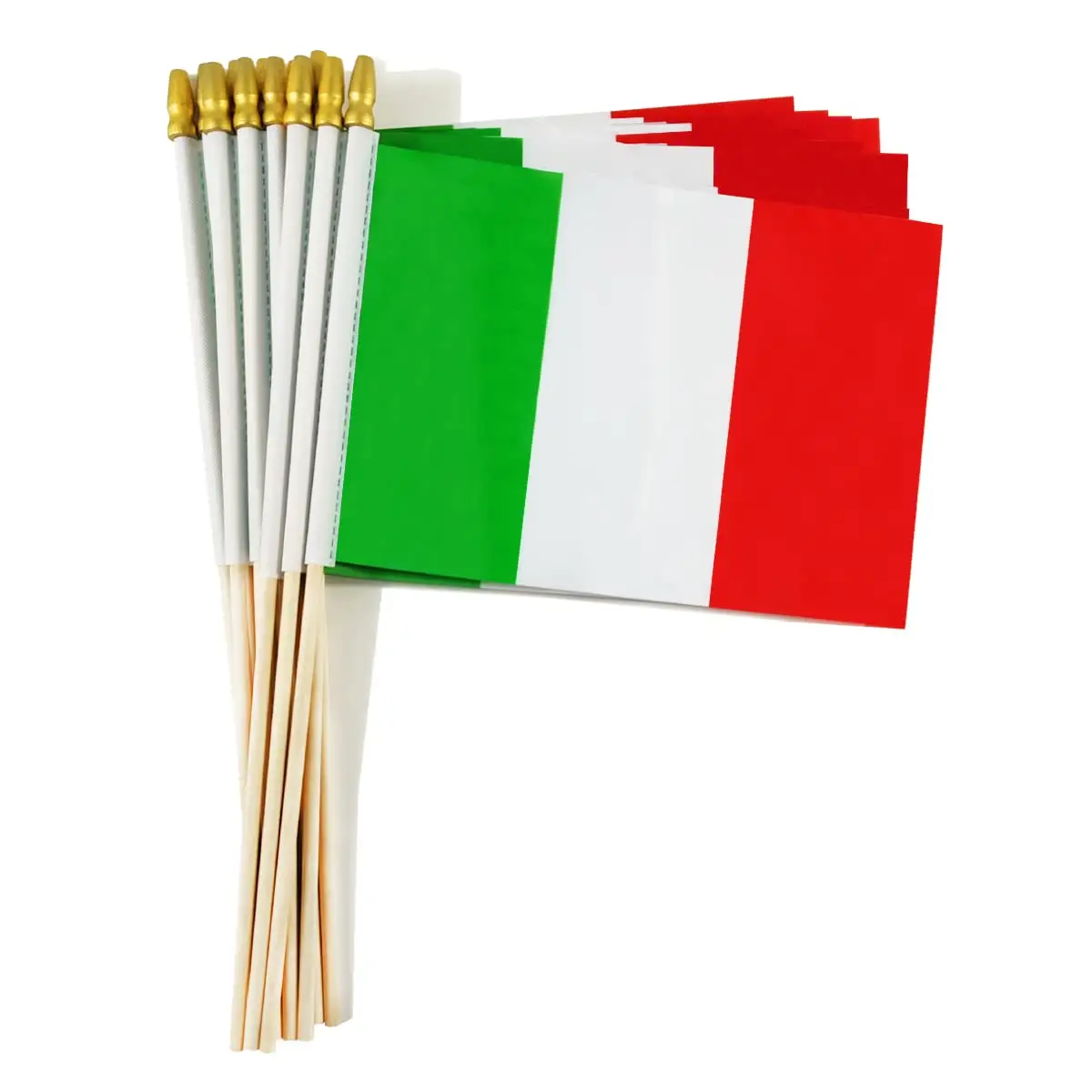 Pas cher personnalisé vert blanc rouge petit drapeau de main nationale d'Italie 100% tissu de polyester drapeau de vague de main d'Italie