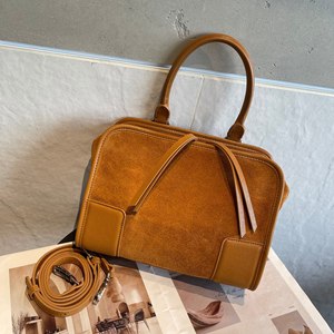 Ando <b>Bag</b> Nubuck Cowhide Leather Bowling <b>Bag</b> Women Vintage Top Handle Crossbody <b>Satchel</b> - Product Image 2