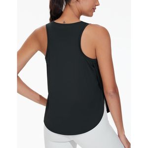 Camiseta sin mangas FOXA para mujer, estilo racerback, corte holgado, con aberturas laterales, para yoga y entrenamiento, con dobladillo curvo y diseño asimétrico - Product Image 2