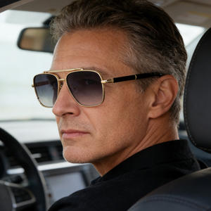 Lunettes de soleil carrées pour hommes, protection UV400, verres en PC, monture en plastique et métal, couleur noire, lunettes de conduite en plein air - Product Image 2