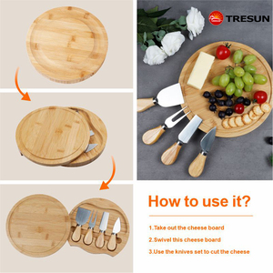4 Cheese <b>Knives</b> Set with Wood Server Plate Stainless Steel Cheese Slicer Cutter Wood Handle Butter <b>Knife</b> Spatula <b>Fork</b> - Product Image 4
