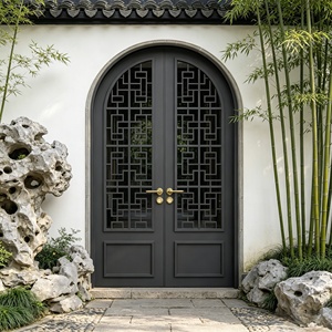 Puertas de Entrada Arqueadas Francesas de Lujo para Villa, Personalizadas, con Aislamiento Acústico, Acabado en Aleación de Aluminio y Madera, Resistentes a la Intemperie - Product Image 5