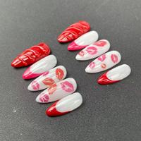 Ongles artificiels de haute qualité, style rouge français, lèvres rouges, réutilisables, à presser, vente en gros