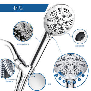 Cabezal de Ducha Portátil con 7 Funciones, Rociador Ajustable, Masaje, Lluvia, Redondo, Cromado, para Baño - Product Image 1