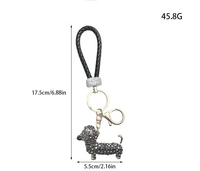 Porte-clés pendentif chien teckel étincelant avec strass et cristaux, breloque de sac, accessoires