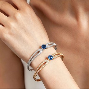 Crown Shape Fashion Tennis <b>Bracelet</b> With Blue Stone And Diamonds For Women Party Jewelry <b>Copper</b> Alloy Plating - Product Image 1