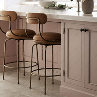 Tabouret de bar moderne de luxe FERLY en cuir rembourré avec dossier pour îlot de cuisine, bar, restaurant