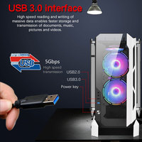 Boîtier PC ATX de tour moyenne de conception la plus récente, tour d'ordinateur de jeu en acier de haute gamme avec panneau latéral en verre trempé, ports USB avant