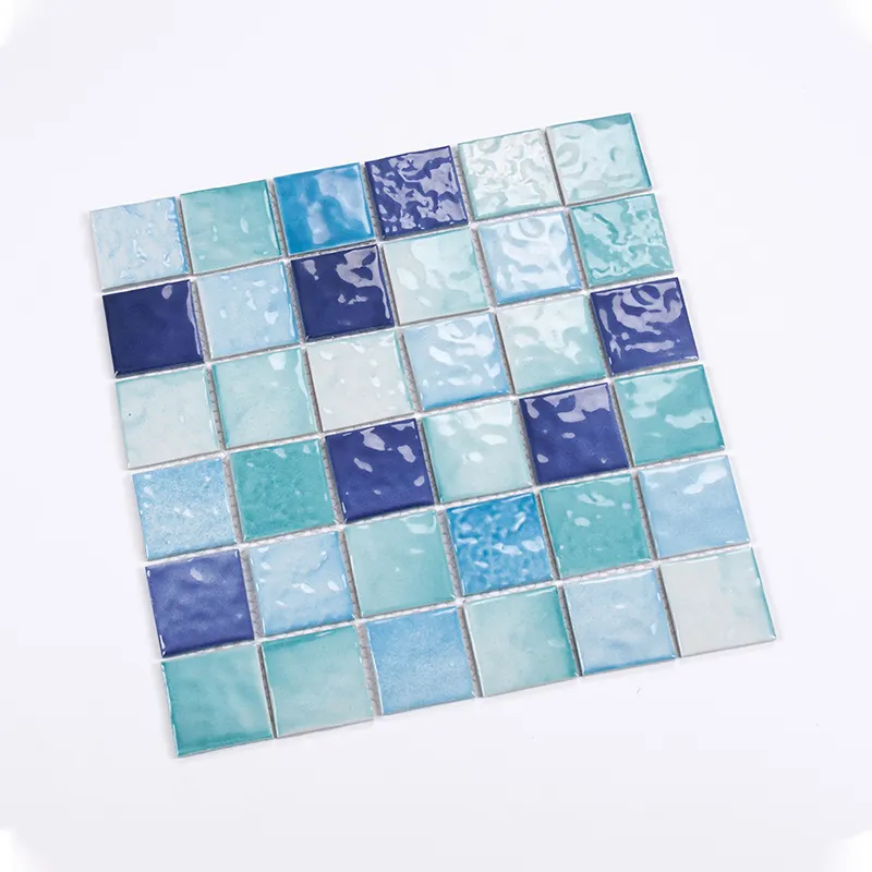 Hot Selling 306*306Mm Glossy Mozaïek Licht Blauw Mix Kleur Geglazuurd Zwembad Mozaic Tegel