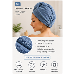 Toalla Turbante para Secar el Cabello al por Mayor, de Microfibra de Bambú y Algodón Orgánico, de Secado Rápido, con Botón - Product Image 1