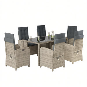Set da Pranzo da Giardino in Rattan Grigio per 6 Persone, Resistente alle Intemperie, Arredamento da Esterno in Stile Contemporaneo - Product Image 1