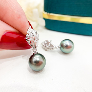 21783 Argent S925, Accessoires de perles DIY, Support vide en forme de feuille pour bijoux en argent, pour perles rondes de 8-12mm, Boucles d'oreilles pendantes tendance - Product Image 3