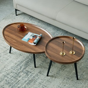 Nordic Style Walnut <b>Coffee</b> <b>Table</b> Set Nesting Oval Shape Dark Walnut Color <b>For</b> Living Room Home Use - Product Image 1