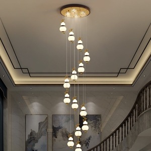 Nouveau lustre en bois massif de style chinois classique à six têtes, lumière de luxe pour escalier, lustre rotatif duplex, luminaires suspendus - Product Image 4