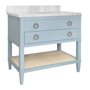 Top in marmo per <span class=keywords><strong>bagno</strong></span> in <span class=keywords><strong>legno</strong></span> massello <span class=keywords><strong>con</strong></span> <span class=keywords><strong>mensola</strong></span> in Rattan e maniglie ad anello lavello mobile per lavello per lo stoccaggio organizzato - Product Image 5