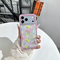 Coque de téléphone transparente antichoc en TPU et PC avec motif floral et cadre diamanté pour iPhone 18 17 16 15 14 Pro Max