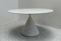 Table à manger ronde en pierre frittée blanche avec piétement conique en acier au carbone, mobilier moderne crème Japandi