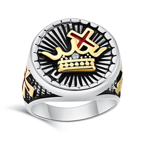 Bague en acier inoxydable pour homme, personnalisée en gros, avec couronne et zircon, croix du pape, exorcisme, vintage, religieuse, unisexe, pour festival - Product Image 1