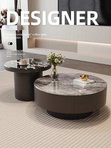 غرفة المعيشة حجر متكلس بالمنزل مجموعة طاولة قهوة مستديرة كبيرة وصغيرة عصرية وبسيطة عالية الجودة - Product Image 1