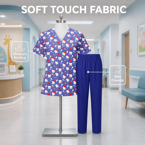 Uniformes Médicos Resistentes con Estampado, Cuello en V, Manga Corta, Ropa de Trabajo para Clínica Dental, Conjuntos de Uniformes que Absorben la Humedad - Product Image 3