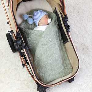 MIxiong prix usine haute qualité 100*80 cm bébé couverture tricotée couleur unie tissage confortable épais extérieur Wrap Swaddle couverture - Product Image 6