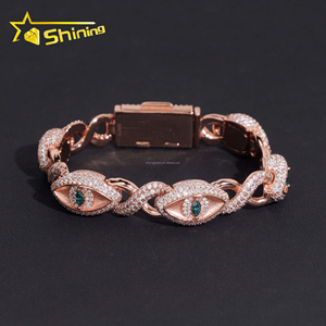 New Design 12mm Jewelry Hip Hop Green +White Marquise Moissanite Diamond Iced Out S925 Silver <strong>Infinity</strong> Evil Eyes Cuban <strong>Bracelet</strong> - Product Image 2