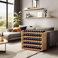 Casier à vin en bambou à 5 niveaux pour 45 bouteilles en bois massif Présentoir de meubles de maison naturels Étagères de rangement à vin empilables en bois massif