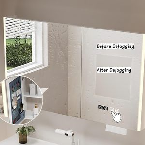 Mueble <span class=keywords><strong>de</strong></span> Baño Blanco Estilo Crema, Montado en la Pared, <span class=keywords><strong>con</strong></span> Múltiples Espacios <span class=keywords><strong>de</strong></span> Almacenamiento, Lavabo <span class=keywords><strong>de</strong></span> Cerámica Integrado, Espejo LED Inteligente Antivaho - Product Image 3
