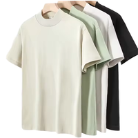 280G Heavyweight Mock Neck T-shirt Heren 100% Katoen 32s Dubbelgaren Effen Korte Mouw Tee Custom Borduurwerk Print Blank T-shirt