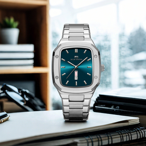 Fashion Gold Tone Men's Wristwatch Unique Square <b>Case</b> Dual Date Display Business Casual Watch - Product Image 3