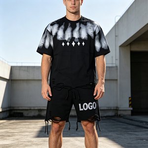 Ensembles de t-shirts grande taille pour hommes, ensembles deux pièces à manches courtes 480 g/m² pour hommes, 100 % coton éponge, ensembles décontractés d'été pour hommes - Product Image 4