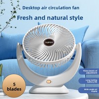 Ventilateur de bureau USB sans pales réglable, 5 pales, moteur sans balais en plastique, grande autonomie, grand vent, silencieux, refroidissement intégré